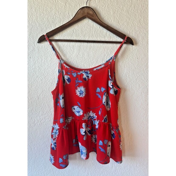 Mud Pie Thin Strap Red Blouse With Blue Floral Pattern Womens Medium - Picture 4 of 8